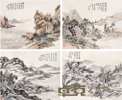 夏敬观 汪琨 包公超 金颐 1941年作 湖山清远（四件） 镜心 29×36cm×4